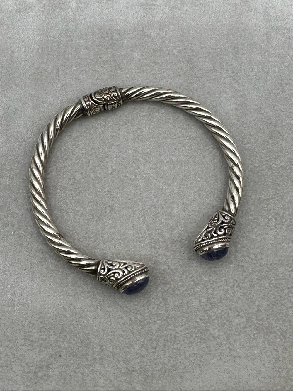 Sterling Silver Cable Cuff With Purple Stones